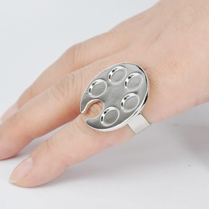 Silver Mini Manicure Palette Metal Paint Palette Finger Rings Nail Art Tools Makeup Palettes Nail Art Polish Tools, Makeup Palettes