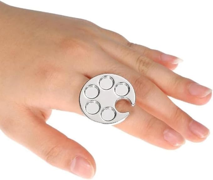 Silver Mini Manicure Palette Metal Paint Palette Finger Rings Nail Art Tools Makeup Palettes Nail Art Polish Tools