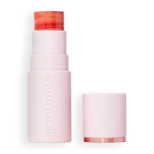 Revolution, Skin Silk Marble Blush Stick, Buildable Color for Cheek, Eye, & Lip, Cream-to-Powder Formula, Vegan & Cruelty-Free, Sunkissed Apricot, 0.15 oz