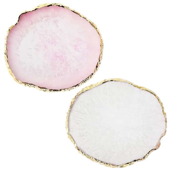 Resin Nail Art Palette, Nail Art Painting Mixed Color Palette Gold Edge Nail Gel Color Makeup Display Board (Pink+White)