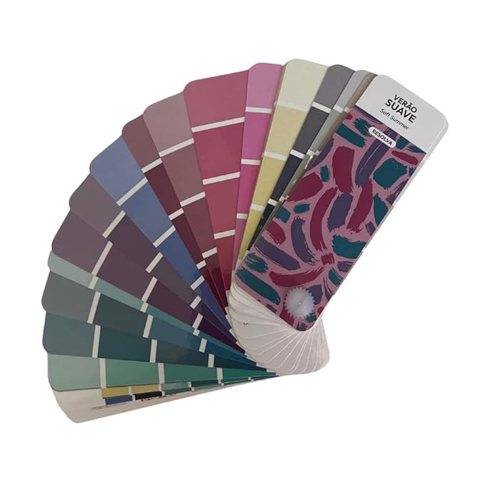 Bilingual Soft Summer Palette Color Fan by Resolva Meu Look, Personalized Guide for Cost Saving, Smart Shopping, Outfit & Wardrobe Planning; Verão Suave/Verano Suave