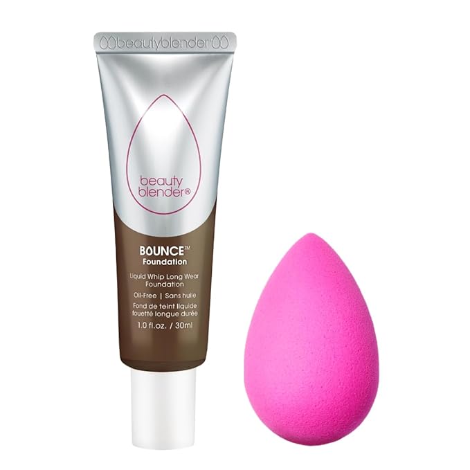 Beautyblender Bounce Liquid Whip Long Wear Foundation (4.75 N Deep Mocha) & Original Pink Beauty Blender Makeup Sponge Bundle
