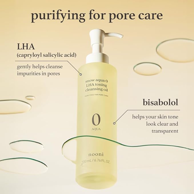 NOONI Facial Cleanser - Snow Aqua 0 LHA Toning Cleansing Oil *2ea | Makeup Blackhead Remover, Pore Control, Glass Skin, Help Control Sebum, Revitalizing, Mother's Day, 6.76 Fl Oz x 2