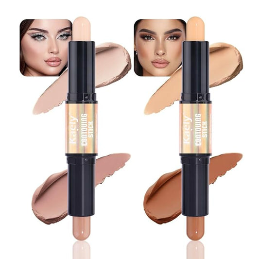 Kaely 2Pcs Cream Bronzer Highlighter Stick,Face Shaping Contouring Sticks,Cheek Contour Palette Kit for Beginners,maquillaje contorno en crema Bronzing Concealer Stick,Brightens & Shades Makeup,15+16