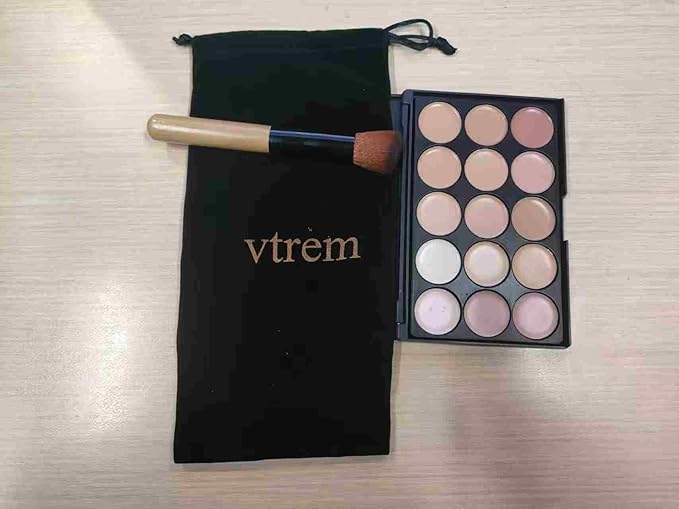 Vtrem 15 Colors Contour Palette Kit Camouflage Concealer Palette Christmas Gifts Eyeshadow Face Cream Makeup Foundation Kit Combination with Powder Brush for Professional and Daily Use