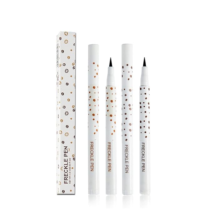 2 Colors Freckle Pen Waterproof Long-lasting Quick Dry Small Spot Natural Lifelike Freckle Makeup Pen (Dark Brown+Light Brown)