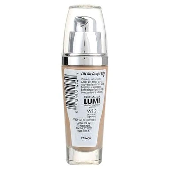 L'Oreal Paris True Match Lumi Healthy Luminous Makeup, W1-2 Porcelain Light Ivory, 1 fl; oz.