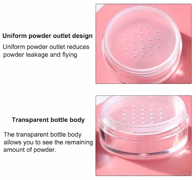 AKOAK Capacity 50 ml(1.69 oz) Empty Reusable Plastic Loose Powder Compact Container DIY Makeup Powder Case with Sifter and Lined Screw Lid,White Lid,Pack of 4