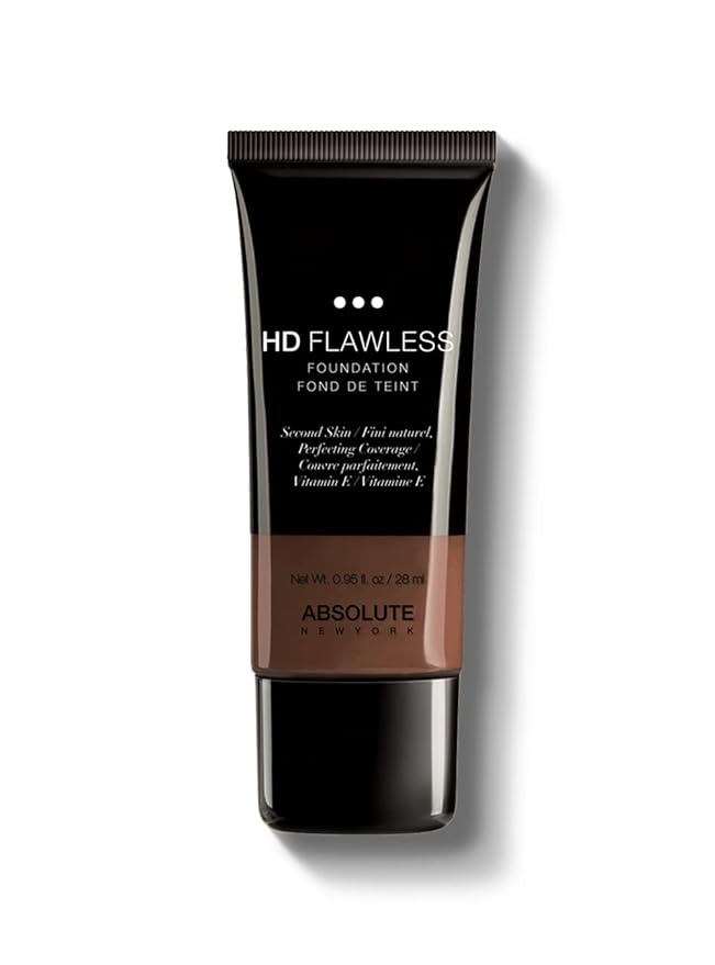 Absolute New York HD Flawless Fluid Foundation, Lightweight and Buildable, Water-Based Liquid Foundation, Healthy Radiance To The Skin (AHDF11 Fudge, .95 fl oz)