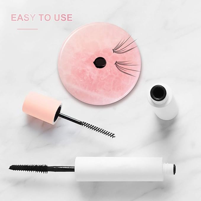 Beaupretty 5 Pieces Grafted Eyelash Jade Stones Eyelash Extension Pallet Holder Round Pallet Pad Resin Nail Art Plate Palette Makeup Palette (Pink)