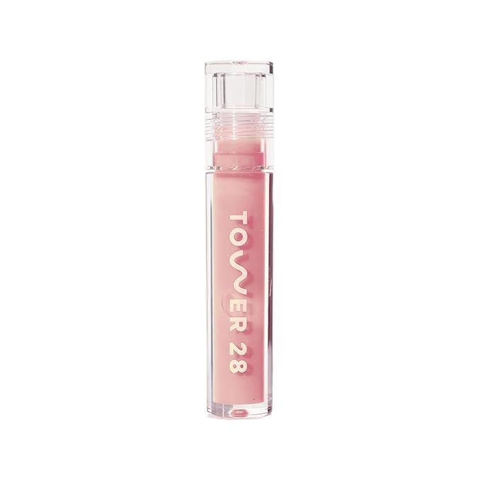 Tower 28 ShineOn Milky Lip Jelly, OAT, Non-Sticky, Hydrating Vegan Lip Gloss in Milky Peachy Pink, Apricot and Raspberry Seed Oil, Moisturizing, Clean, Cruelty Free
