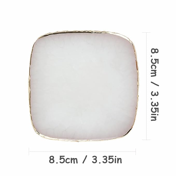 MISUD Resin Nail Art Palette Nail Polish Drawing Color Dish Golden Edge Resin Stone Paint Drawing Color Dish Manicure Nail DIY Tool Square Shape Nail Palette (White)
