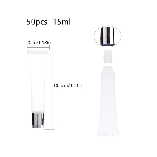 50Pcs 15ml Lip Gloss Squeeze Tubes, Silver Lip Gloss Containers Empty, Refillable Soft Clear Tubes for DIY Lipgloss Balm Cosmetic (Silver)