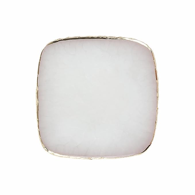 MISUD Resin Nail Art Palette Nail Polish Drawing Color Dish Golden Edge Resin Stone Paint Drawing Color Dish Manicure Nail DIY Tool Square Shape Nail Palette (White)
