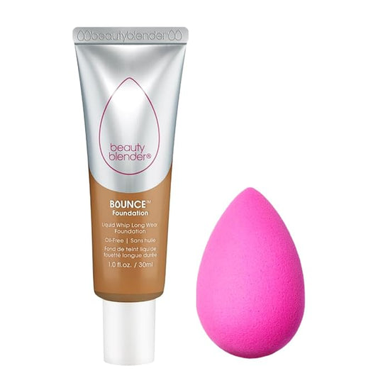 Beautyblender Bounce Liquid Whip Long Wear Foundation (4.15 W/O Tan Almond) & Original Pink Beauty Blender Makeup Sponge Bundle