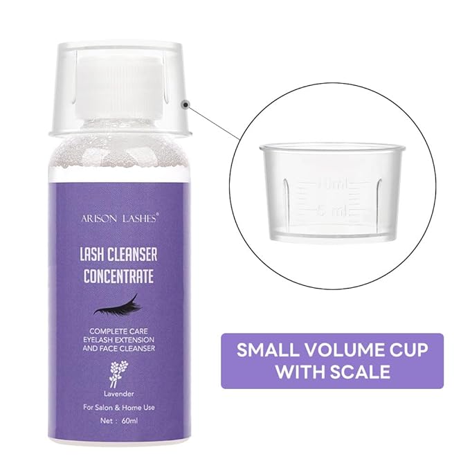 Eyelash Cleanser Concentrate 60ml Professional Lash Extensions Shampoo Natural Foaming Cleanser for Extensions Lashes with Salon Home Care-Makes 12 Bottles 60ml Eyelash Shampoo (lavender)
