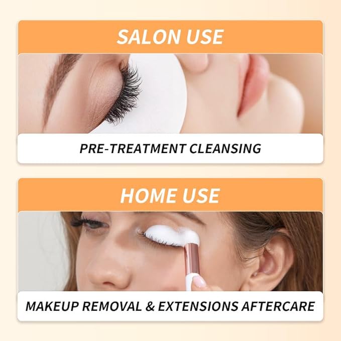 BREYLEE Eyelash Extension Cleanser, Lash Shampoo for Extensions, Lash Cleanser, Lash Bath, Lash Cleaner, Lash Cleaning Kit with Rinse Bottle+Brush+Pad for Professional & Self