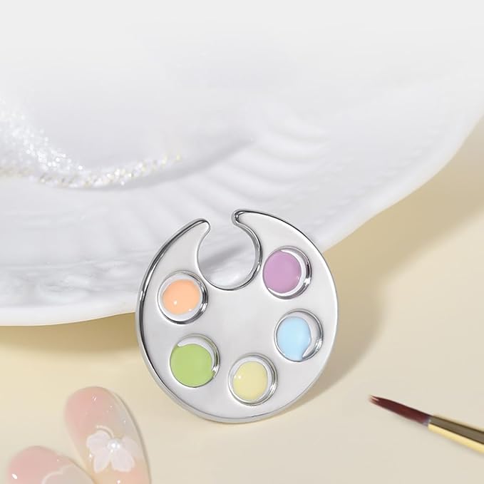 6 Pack Mini Nail Paint Art Palette Tools Makeup Palettes Finger Rings Metal Manicure Palette