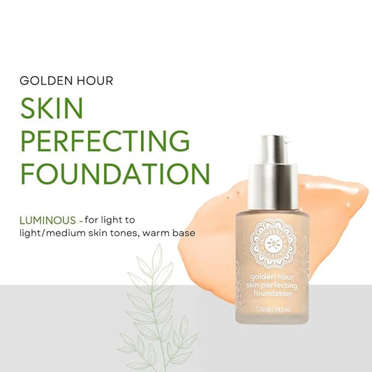 Honeybee Gardens Golden Hour Foundation In Luminous, Lightly Warm Neutral, Skin-Perfecting, Luminous Finish, Vegan, 34.5ml