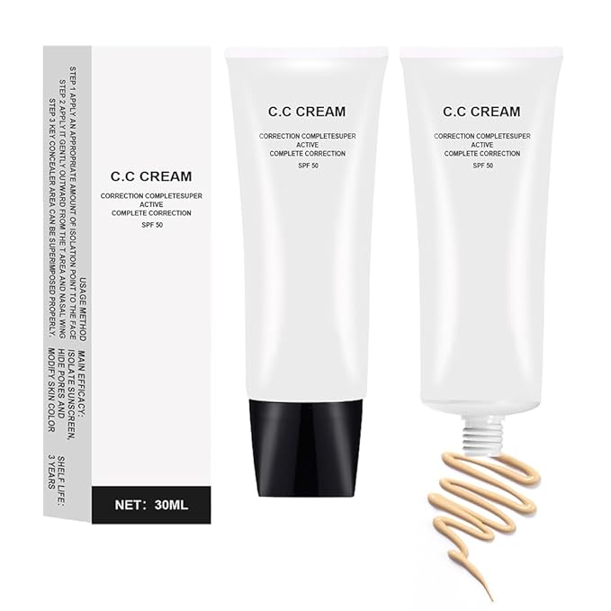 2Pcs CC Cream Skin Tone Adjusting with SPF 50, Complete Correction Active Formula, 30ml (Natural, 2Pcs)