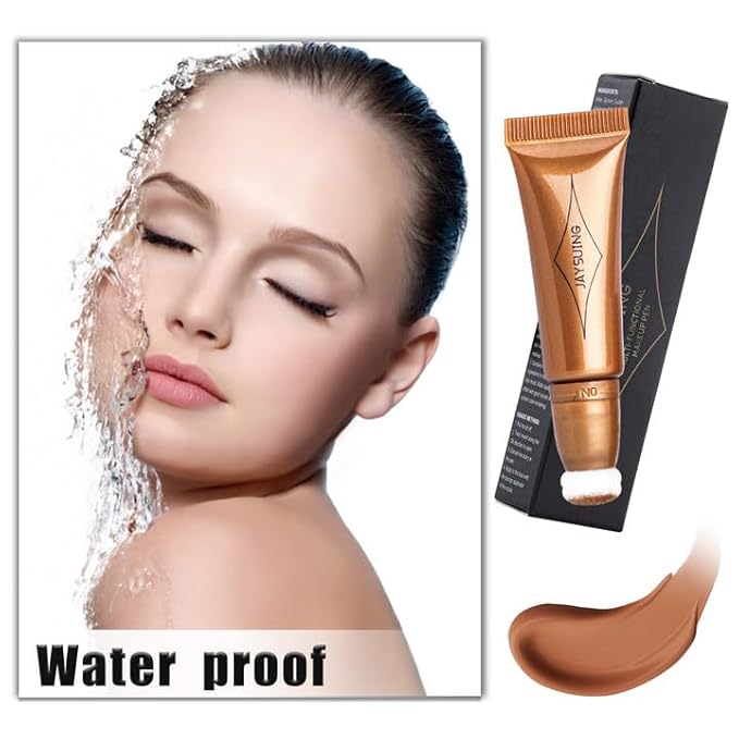 Bronzer Stick Liquid Contour Stick Concealer Stick Cream Bronzer Stick with Cushion Applicator Waterproof Highlighter Beauty Contour Wand Natural Cream Contour(#01 Dark Brown Contour Stick)