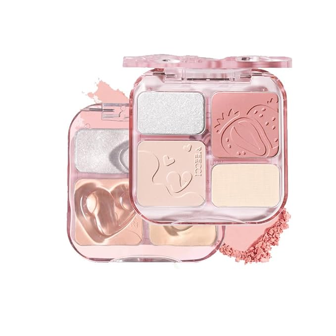 1 PC 4 Color Face Lift Facial Highlighter Blusher Contour Palette, 4 Color Multi Purpose Silky Facial Blusher Contour Facial Highlighter Palette (VE01, 9g)