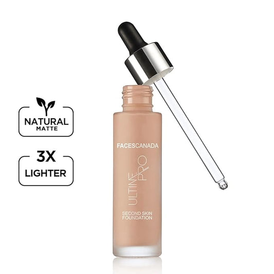 Faces Canada Second Skin Serum Foundation, Spf 15, Ultra Light Weight, Marine Algae Extract Enriched, Natural Matte Finish, Hd Flawless Radiance, Natural, 4.94 Oz