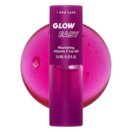 I DEW CARE Lip Gloss - Glow Easy Raspberry | Jojoba Seed Oil, Vitamin C, Pigmented Glossy Stain, Hydrating, Korean Makeup, Pink Color, Moisturizing, Nourishing, 0.12 FL Oz