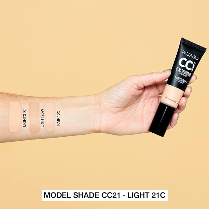 Palladio Full-Coverage Color Correction CC Cream, Oil-Free with Peptides & Vitamin C, Best for Correcting Redness and Uneven Skin Tone, Buildable Foundation Coverage (Fair 10C)