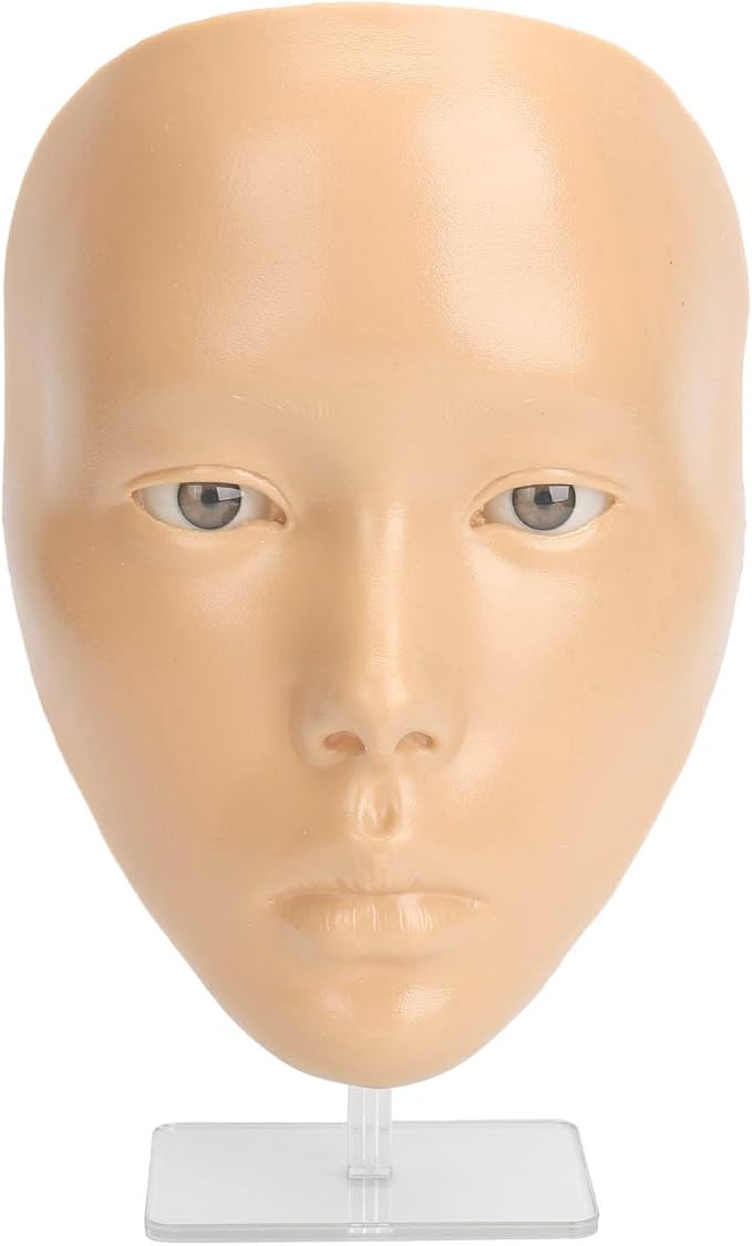 JTLB Makeup Practice Face with Plastic Stand 5D Silicone Full Face Makeup Practice BoardReusable Mannequin Tool for Beginner (White Skin)