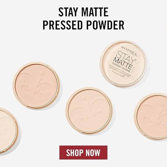 Rimmel London Stay Matte - 001 Transparent - Pressed Powder, Lightweight, High Coverage, Shine Control, 0.49oz