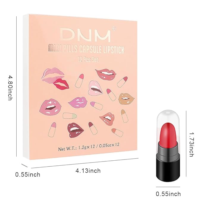 12 Capsule Pills Lipstick Mini Lip Stick Packs Matte Lip Stick Bundles For Women,Dark Sexy Red Brown Nude Mini Matte Lipstick Makeup Lip Liner labiales mate 24 horas originales (Set02, 12pcs set)