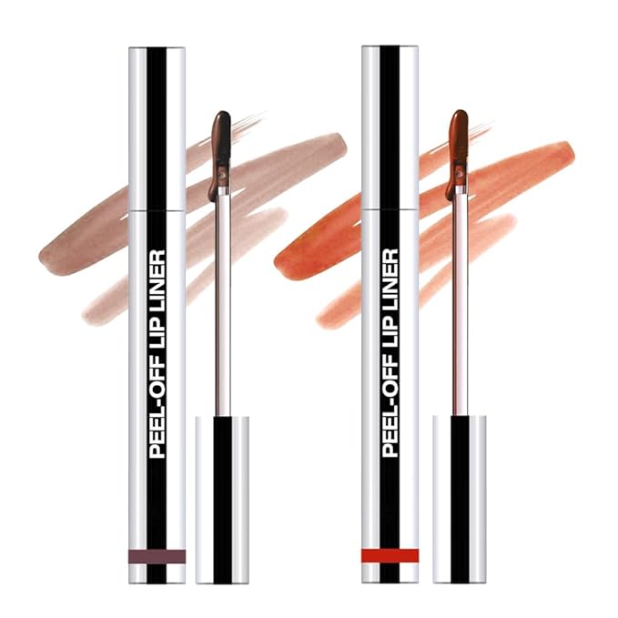 2Pcs Matte Liquid Lip Stain Peel Off Lip Liner Tattoo Set, Waterproof, Smudge-Proof, Peel Off Lip Stain Tattoo, Long-Lasting Non-Stick Cup Lip Gloss for All Skin Types (0.12 fl oz, #05+#07)