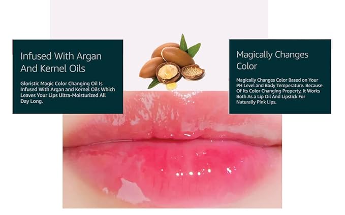 Gloristic | Magic Lip Oil | Color Changing Lip Oil | Vitamin Rich Ultra Moisturizing | Plumping Lip Gloss with Jojoba Oil | Halal | Vegan | Long-lasting
