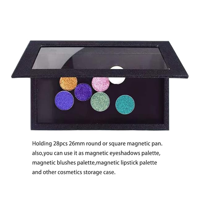 Professional Empty Makeup Magnetic Palette Set with 20 Adhesive Metal Stickers and 20 Empty Round Metal and 1 Depotting Spatula blush for powder and foundation (Black)