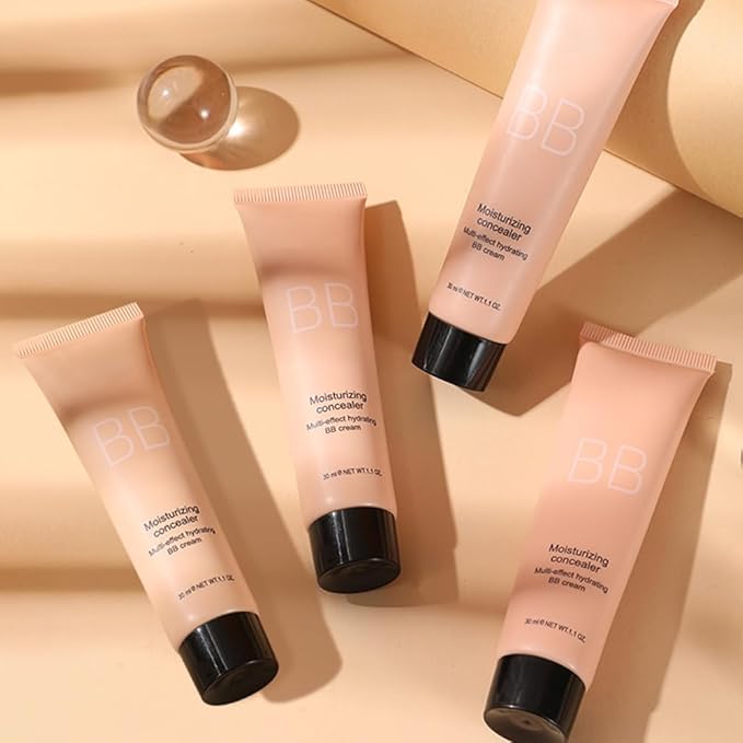 Hydrating BB Cream,Full Coverage Lightweight Matte Foundation & Concealer with Brush,Evens Skin Tone,Oil Control Cover Flaws,Natural Finish for All Skin Types,Vegan & Cruelty Free - Natural Beige