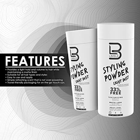 L3 Level 3 Travel Styling Powder - Small 0.18 oz for Travel - Natural Look Mens Powder - Sample Styling Powder (6, White)