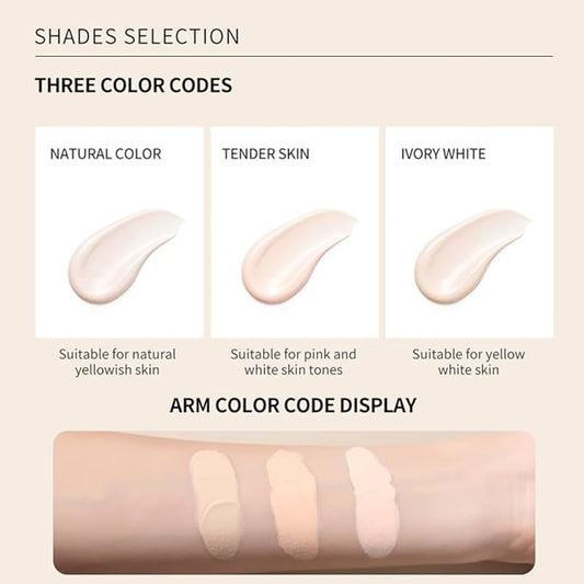 LAMUSELAND Full Coverage Foundation, 3 Shades Matte Oil Control Moisturizing Buildable Liquid Foundation Concealer Face Makeup for All Skin (Ivory White, M)