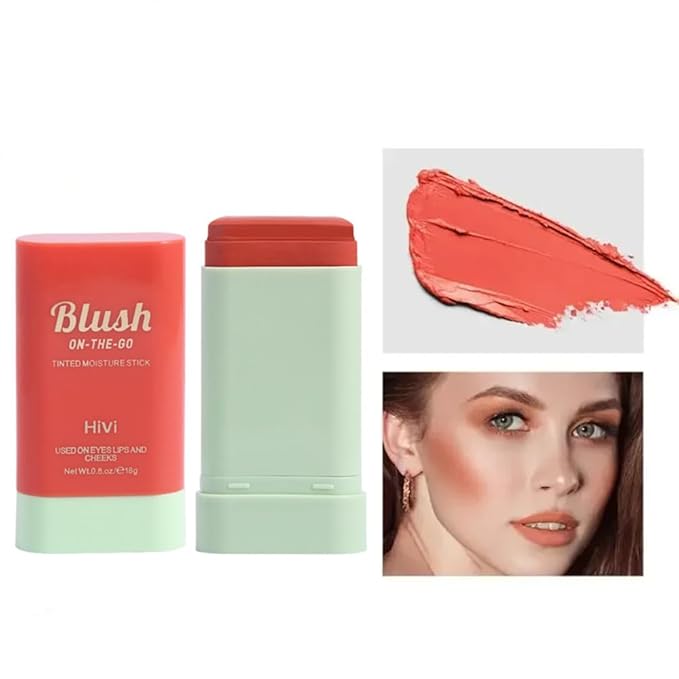 LAMUSELAND Cream Blush Stick, Multi Use Waterproof Natural Face Blush, Moisturize, Long-lasting, Pigmented & Blendable, Matte Makeup Blush Stick for Cheeks Eyes Lips (coral orange)