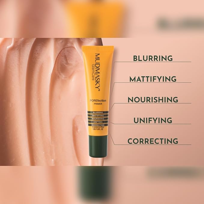 MUDMASKY POREfection Primer 15ml / 0.5FL. OZ. Hybrid Primer – Skincare x Makeup – Minimizes Pores, Mattifies & Nourishes Skin – Long-lasting Base for Flawless Beauty – Made in Italy