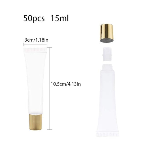 50Pcs 15 ml Lip Gloss Squeeze Tubes, Lip Gloss Containers Empty, Refillable Soft Clear Tubes for DIY Lipgloss Balm Cosmetic (Gold Cap)