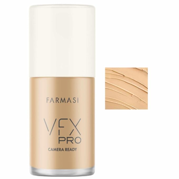 FARMASi Vfx Pro Foundation, Full Coverage Liquid Cream, Lightweight Long Lasting Coverage, Breathable Skin Moisturizer with Color True Matte Blending, Face Makeup, 1 fl. oz / 30 ml - Golden Warm W09