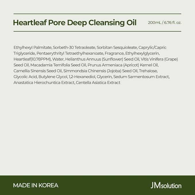 JMsolution Heartleaf Cleansing Oil - Deep Cleansing, Heart Leaf Water, Gentle Exfoliation, Hydration and Soothing, Non-Irritating, removes impurities, excess sebum, dead skin cells