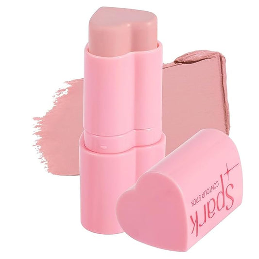 Heart Blush Stick, Matte Rouge Stick, Cheek Contour Pen, Long Lasting Water Proof Non-Greasy Smooth, Buildable Lightweight Cream Blush, Easy Application High-Gloss Finish (04#, 0.21 OZ)