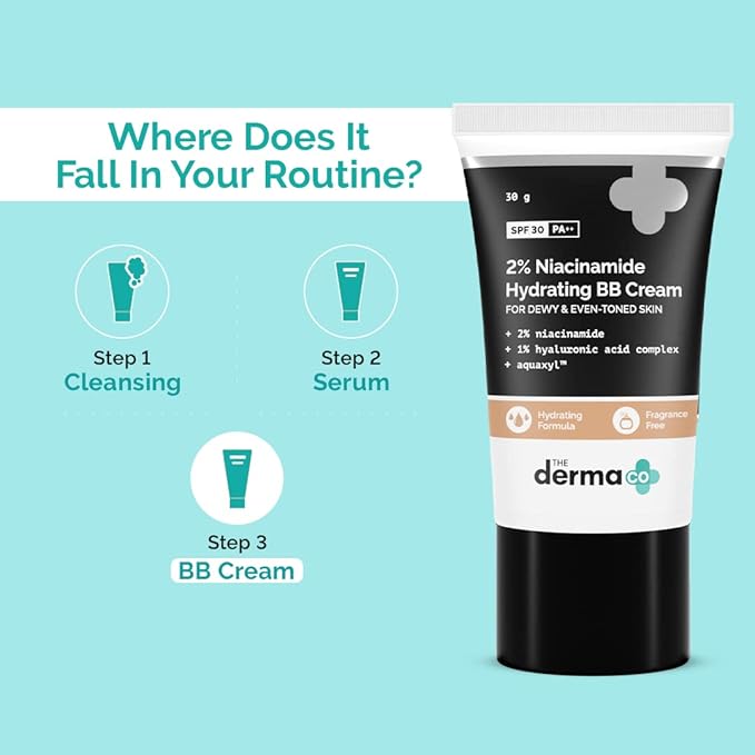 2% Niacinamide Hydrating BB Cream with SPF 30 (02 Nude Shade) | Gives Medium Buildable Coverage & Smooth Finish | Skin Hydration with Sun Protection | 1.06 Oz/30g