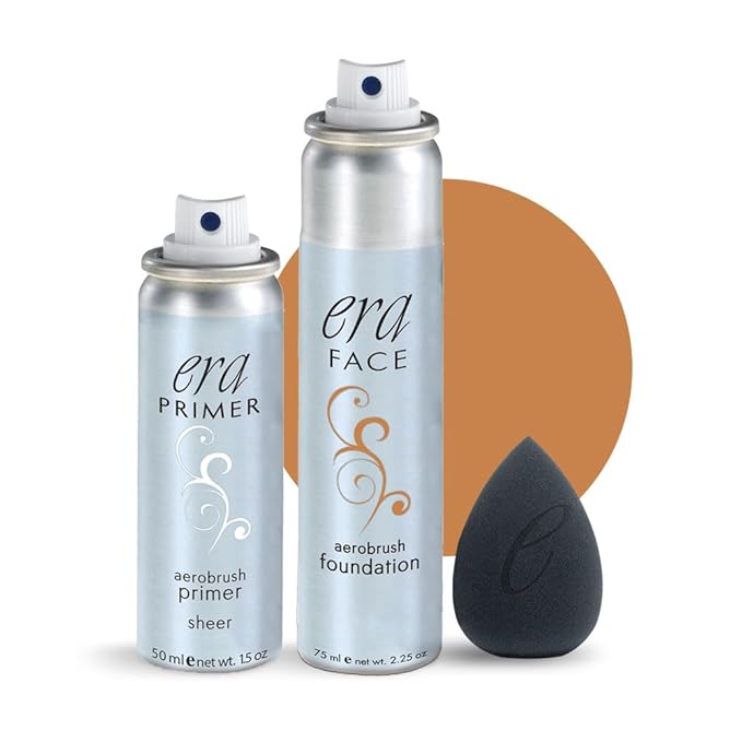 ERA Beauty Essentials Airbrush Makeup Collection (Era Face spray on Foundation - R8 Amber + Era Primer + Sponge)