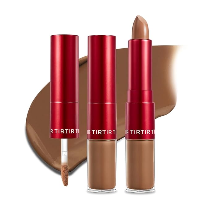 TIRTIR Glide&Hide Blurring Concealer - Creamy texture, Conceals dark circles and wrinkles, Dual formula (liquid tip & balm stick), Long-lasting wear, Korean Makeup, #8.7N, 0.28 Oz