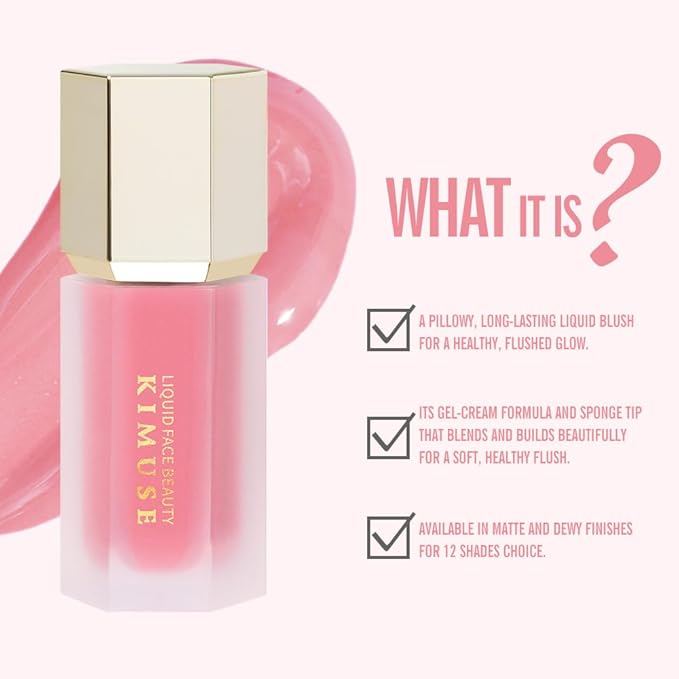 KIMUSE Liquid Blush, Soft Cream Blush Face Blush, Liquid Blush for Cheeks, Long-Wearing Pigmented Blush, Waterproof, Smudge Proof, Dewy Finish