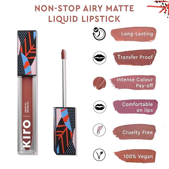 Non-Stop Airy Matte Liquid Lipstick - Sandy Rose | Transferproof I Waterproof lipstick Long Lasting I Apricot & Avocado Oil | 100% Vegan | 5ml | No Parabens, No Toxins