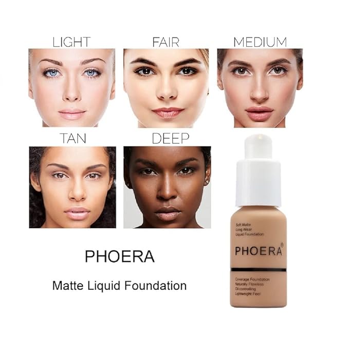 PHOERA Flawless Matte Liquid Foundation, Long Wear Oil Control Full Coverage Face Makeup Soft Liquid Foundation .(108# Tan)